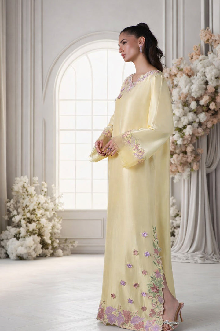 Mehr From Nizka By Nida Rehan RTW Embroidered Premium Silk 1 Piece Kaftan Ruma - Festive Collection
