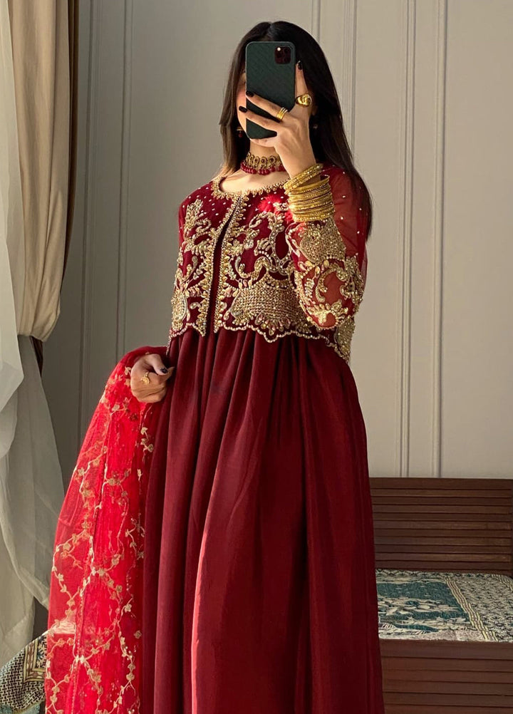 Amber Imran Pret Embroidered 3 Piece Suit Ruby royal