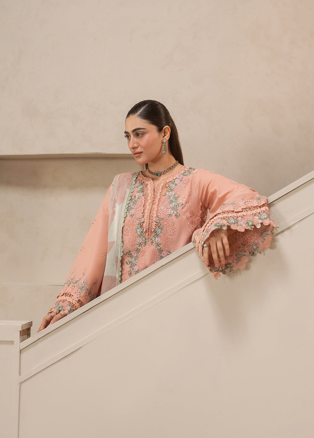 E-Craft by Elaf Unstitched Embroidered Lawn 3 Piece Suit EHC-3B Dustrose - Casual Collection