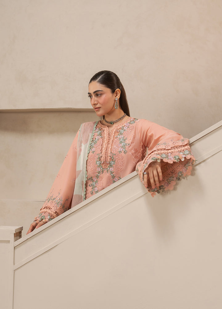 E-Craft by Elaf Unstitched Embroidered Lawn 3 Piece Suit EHC-3B Dustrose - Casual Collection