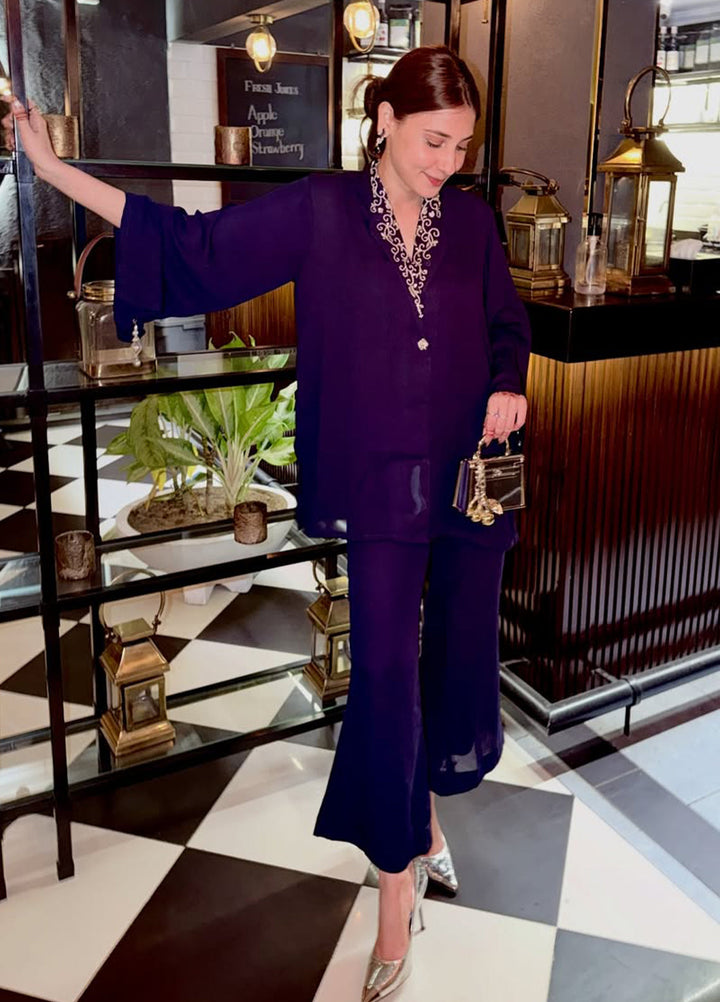 Moscow Blue Embroidered Co-ord Set by Ripret
