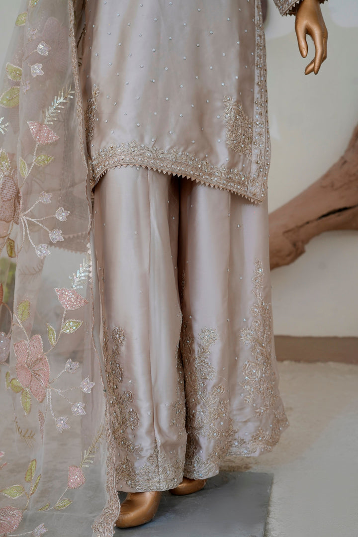 Andaaz by Saira Sultana Women RTW Embroidered Silk 3 Piece Suit Haya Fawn - Festive Collection