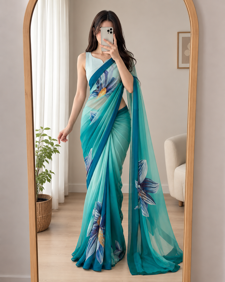 Imran Aftab RTW Printed Chiffon Saree IASC-UF-22 - Festive Collection