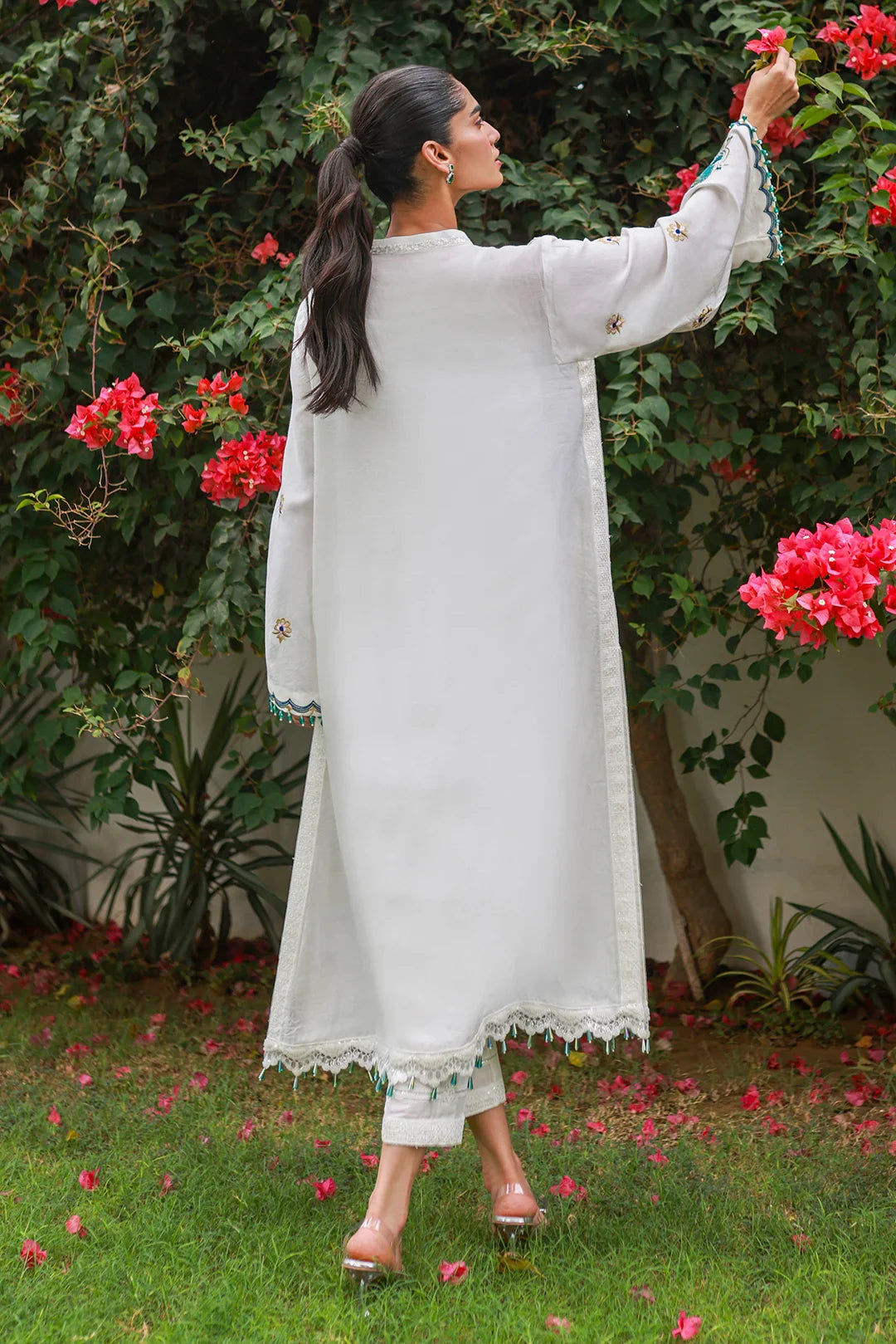 Nadia Khan Pret Embroidered Raw Silk 2 Piece Powder white