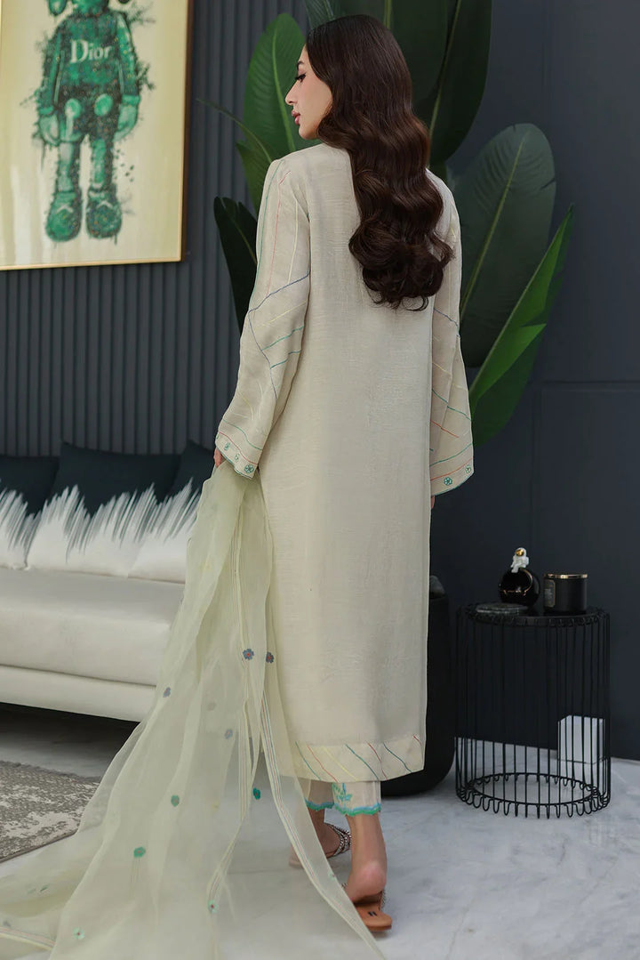 Nadia Khan Pret Embroidered Raw Silk 3 Piece Seashell White