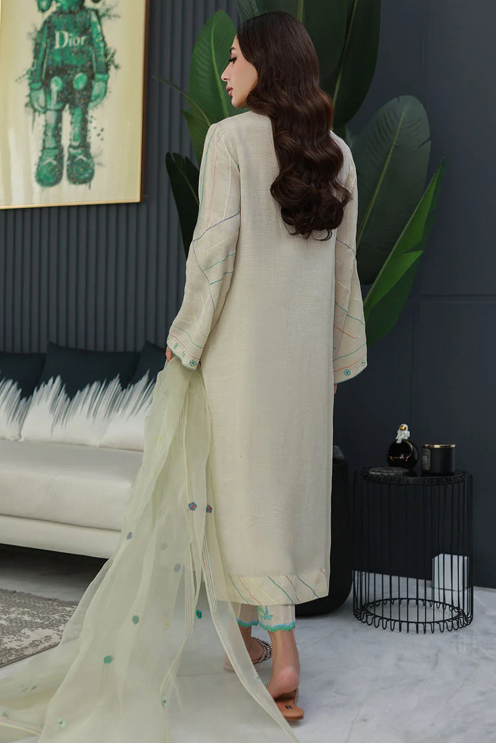 Nadia Khan Pret Embroidered Raw Silk 3 Piece Seashell White