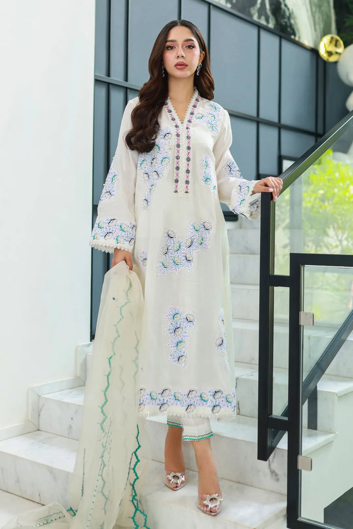 Nadia Khan Pret Embroidered Raw Silk 3 Piece Dove White
