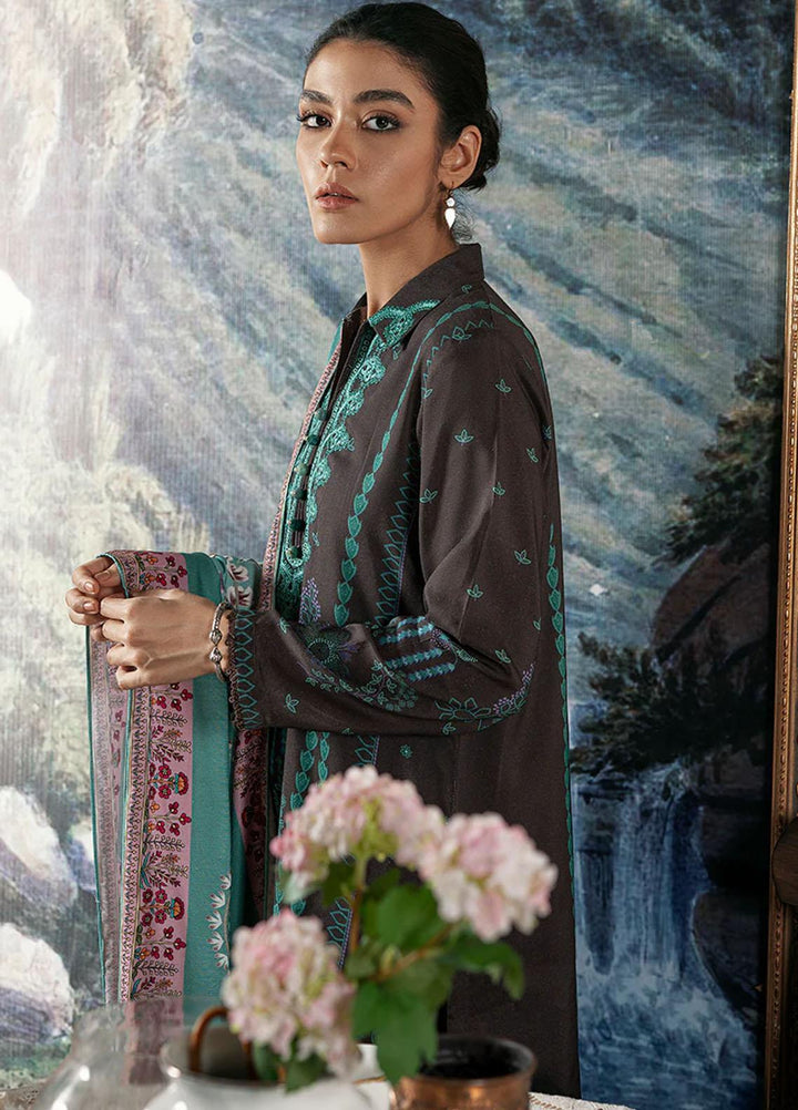 Cross Stitch Embroidered Linen Suits Unstitched 3 Piece CS22W 07 Coal Dust - Winter Collection