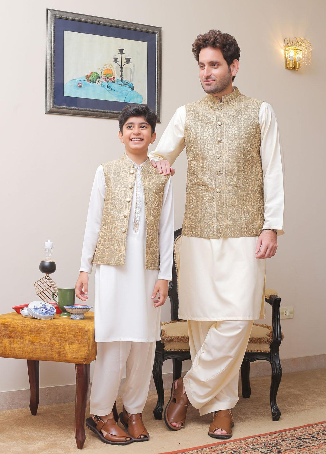 Real Image Raw Silk Smart Fit Waistcoat for Kids -  OKW-004 Gold