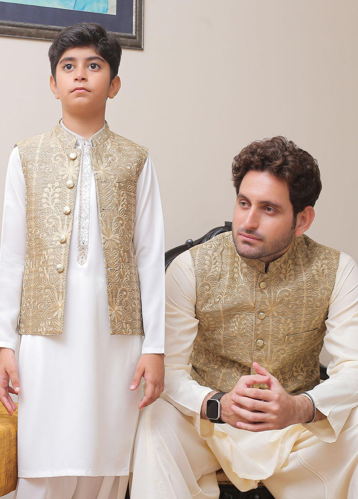 Real Image Raw Silk Smart Fit Waistcoat for Kids -  OKW-004 Gold