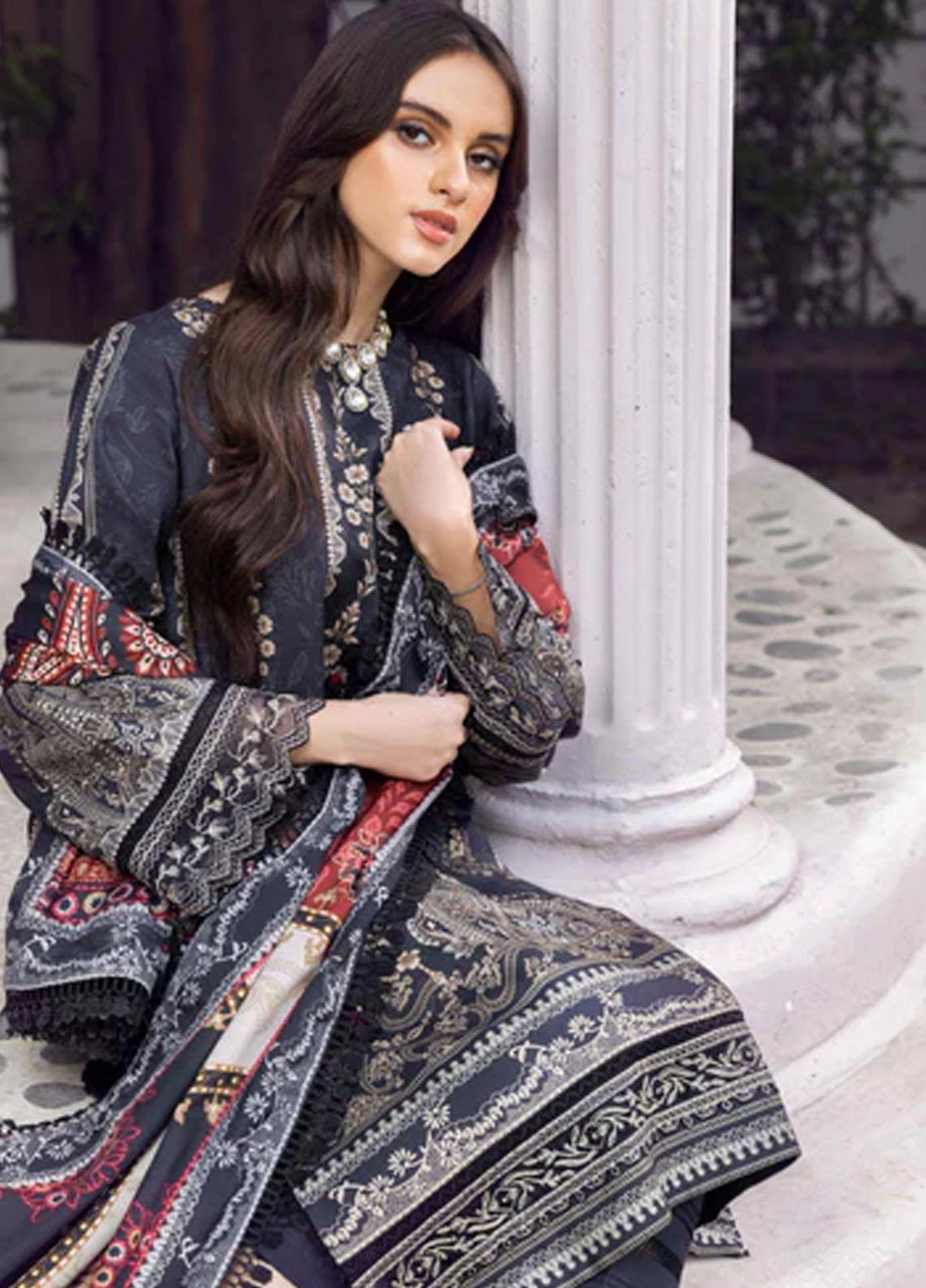 Winter Blossoms By Seran Embroidered Viscose Suits Unstitched 3 Piece SRN22WB 07 Dahlia - Winter Collection