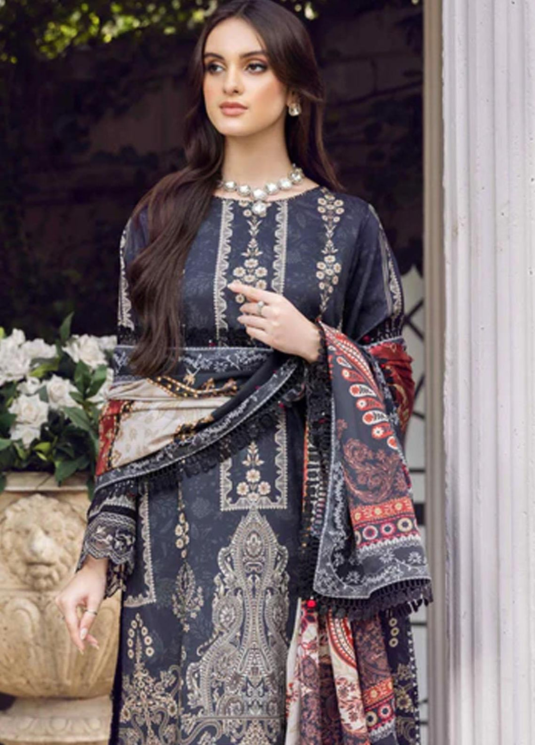 Winter Blossoms By Seran Embroidered Viscose Suits Unstitched 3 Piece SRN22WB 07 Dahlia - Winter Collection
