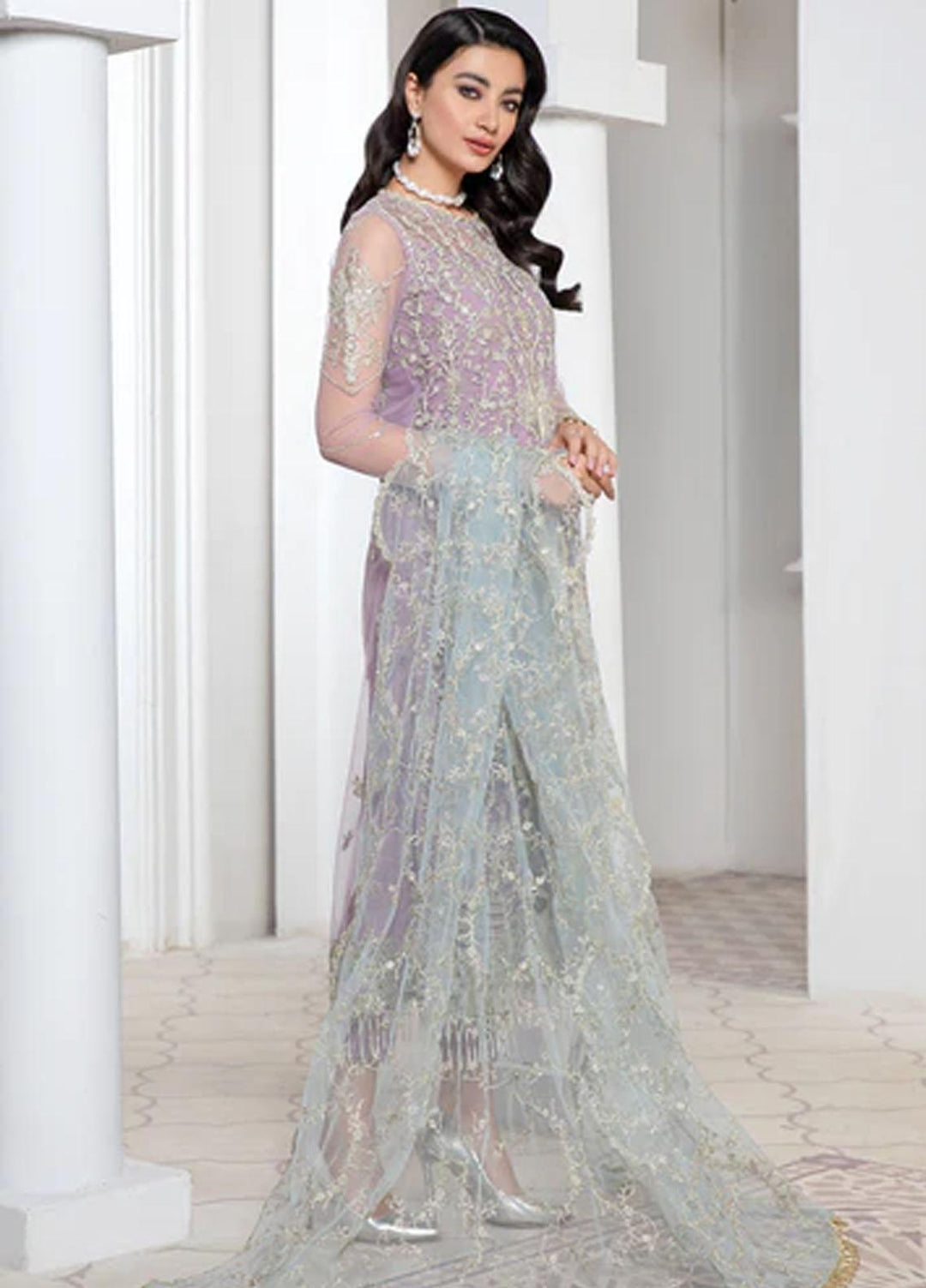 Pareesia by Zarif Embroidered  Suits Unstitched 3 Piece ZR25UF ZP 07 LILAC - Luxury Collection