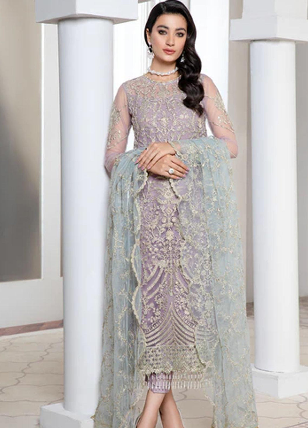 Pareesia by Zarif Embroidered  Suits Unstitched 3 Piece ZR25UF ZP 07 LILAC - Luxury Collection