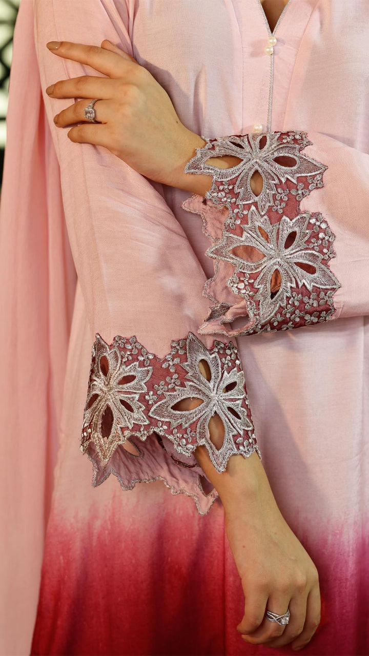 Jashn e Eid by Reezas Women Embroidered Lawn Silk 3 Piece Rang-e-baharan pink ombre - Summer Collection