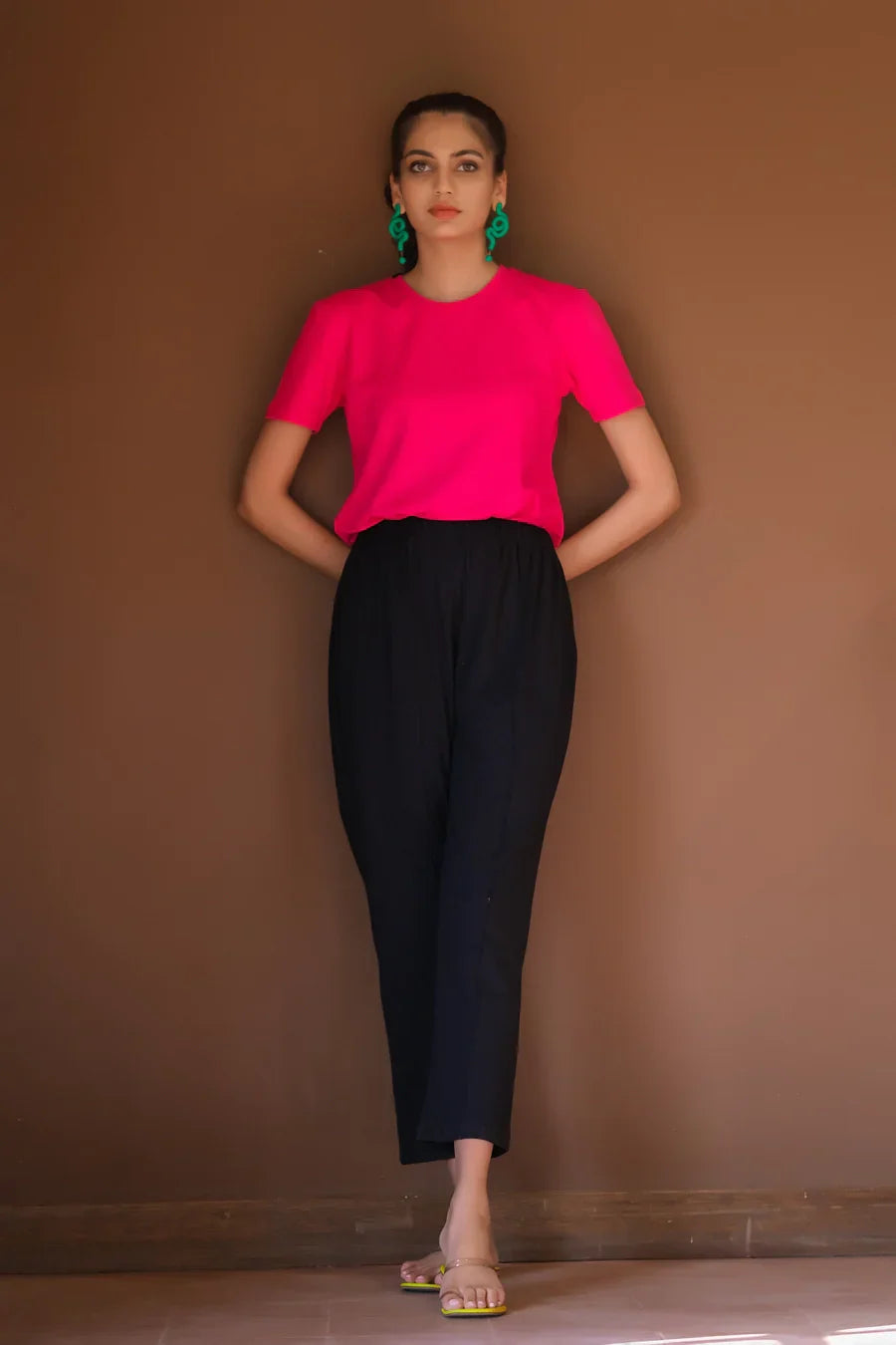 Dhaga Women Western Solids T- Shirt jersy Slim Fit Jersey Trouser Black DHFTB - Summer Collection