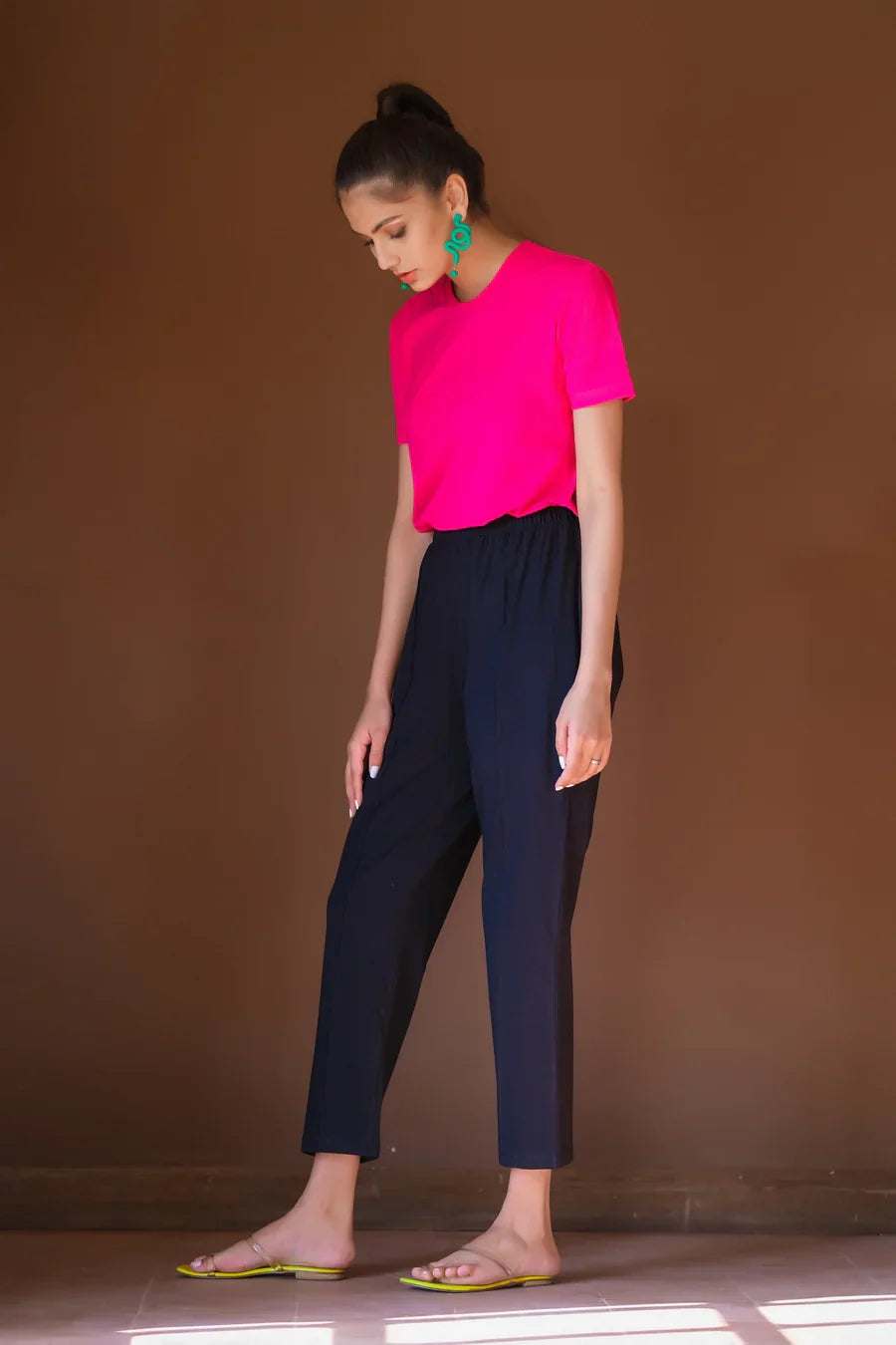 Dhaga Women Western Solids T- Shirt jersy Slim Fit Jersey Trouser Black DHFTB - Summer Collection