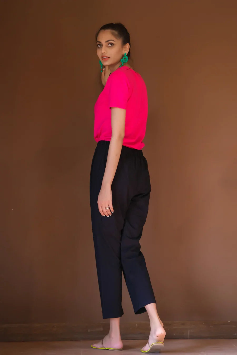 Dhaga Women Western Solids T- Shirt jersy Slim Fit Jersey Trouser Black DHFTB - Summer Collection