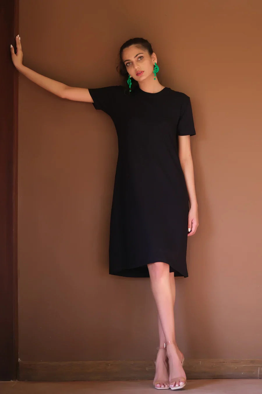 Dhaga Women Western Solids T- Shirt jersy Knit Midi Dress Black DHLT08 - Summer Collection
