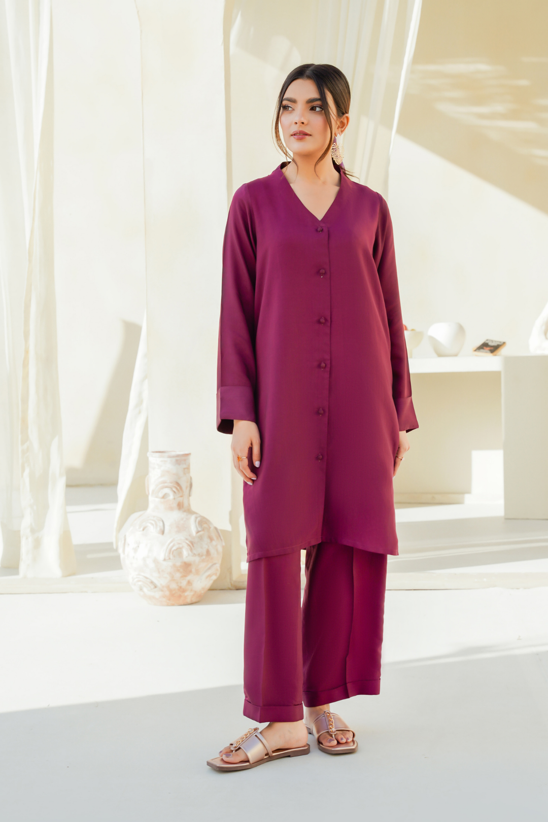 Divinely Crafted Pret Solids Cotton Silk 2 Piece Burgundy Bliss