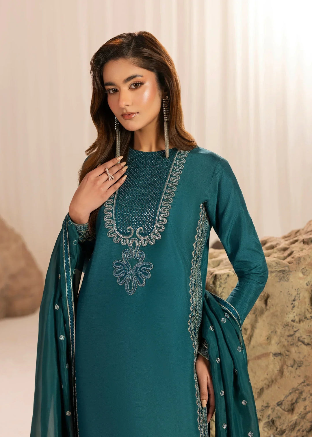 Silk Atelier by Jamni RTW Embroidered Korean Silk 3 Piece Suit OCEANETTE Festive Collection