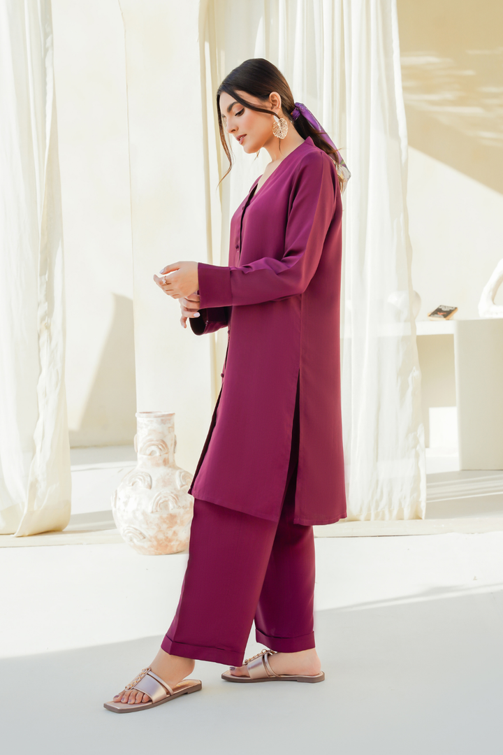 Divinely Crafted Pret Solids Cotton Silk 2 Piece Burgundy Bliss