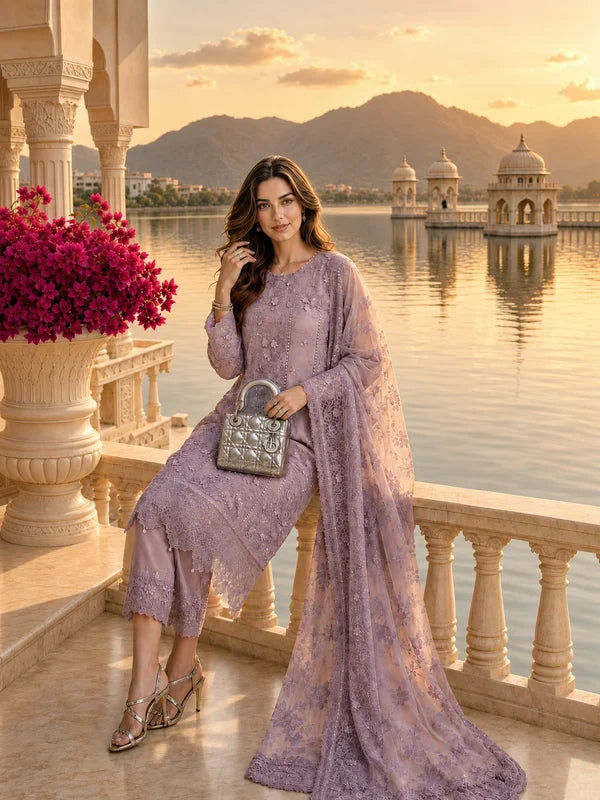 Nooriyah by Saadia Asad Unstitched Embroidered Chiffon 3 Piece Suit SA26UEN D6 - Wedding Collection