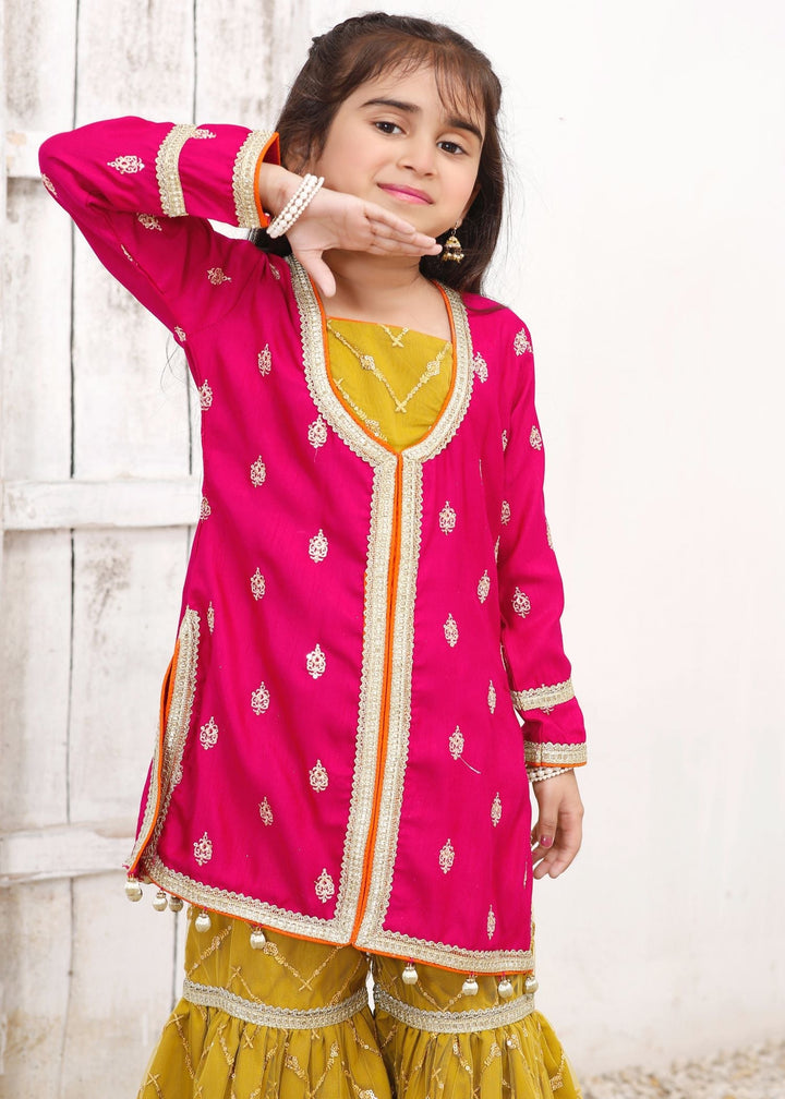 Modest Girls RTW Embroidered Silk 3 Piece Suit Rawsilk Gharara Wedding Collection