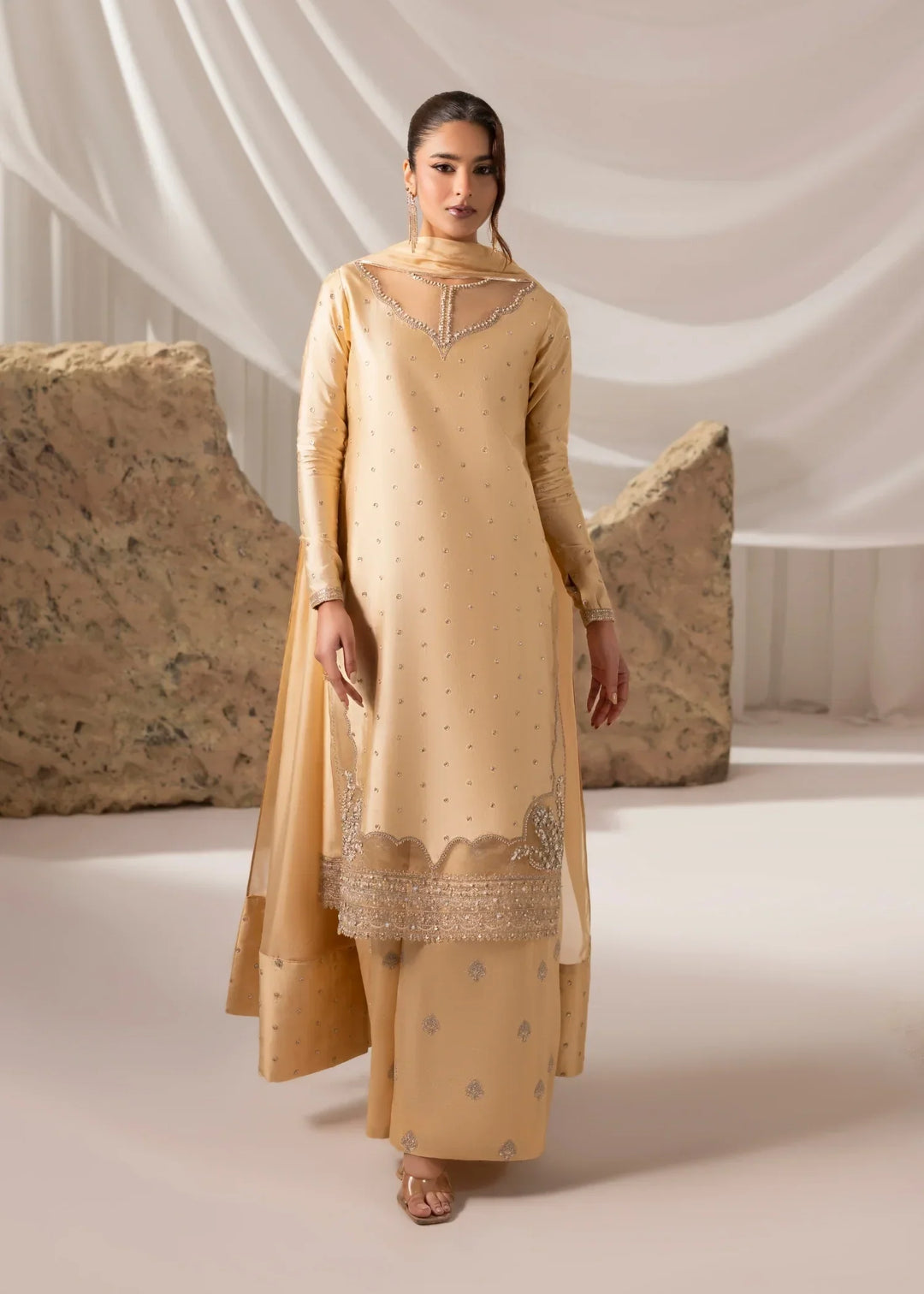 Celeste by Jamni RTW Embroidered Sheesha Silk 3 Piece Suit DAFFODIL Festive Collection