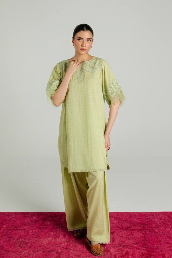 Sahar Women RTW Embroidered Cotton 2 Piece Suit Pistachio bloom Casual Collection
