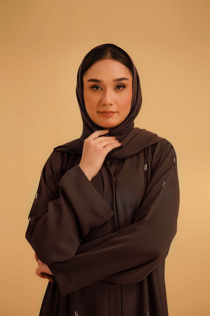 Divinely Crafted Women Pret Solids 1 Piece Georgette Embellished Abaya Mocha Brown - Summer Collection