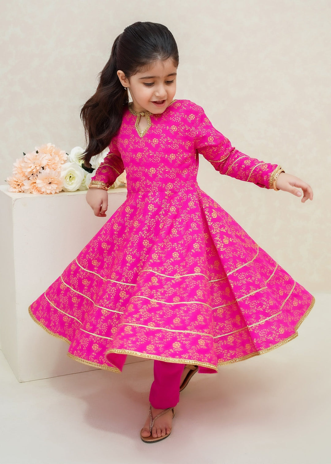 Modest Girls RTW Printed Silk 3 Piece Suit Pink Wedding Collection
