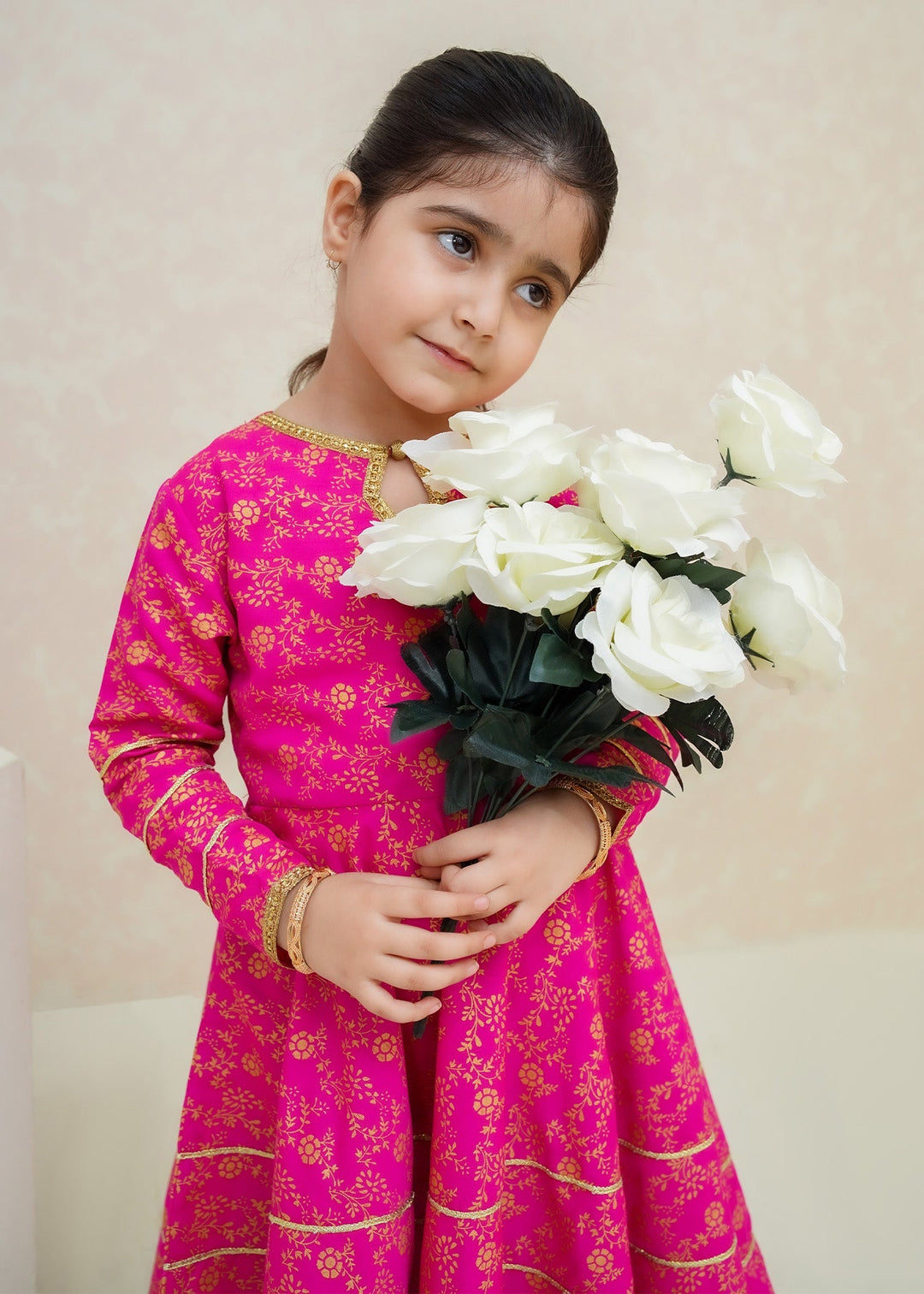 Modest Girls RTW Printed Silk 3 Piece Suit Pink Wedding Collection