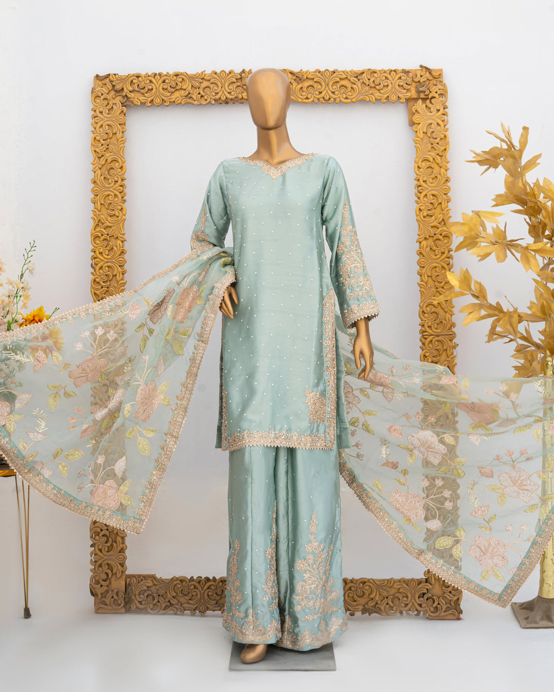 Andaaz by Saira Sultana Women RTW Embroidered Silk 3 Piece Suit Haya Ice Pista - Festive Collection