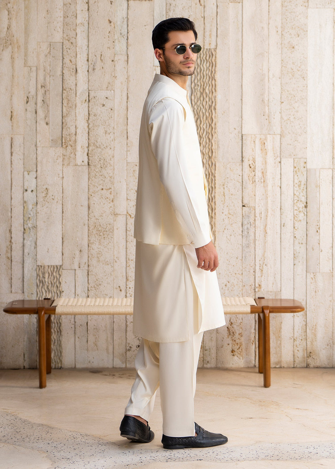 Buraq Men RTW Solids Blended 3 Piece Suit Boosky White Winter Collection