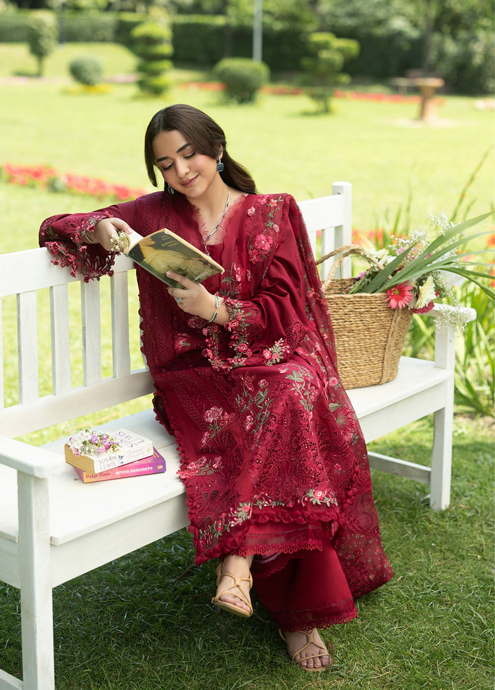 Elaf Premium Unstitched Embroidered Lawn 3 Piece Suit EL26ULF Falling Petals ELQ-4A - Festive Collection