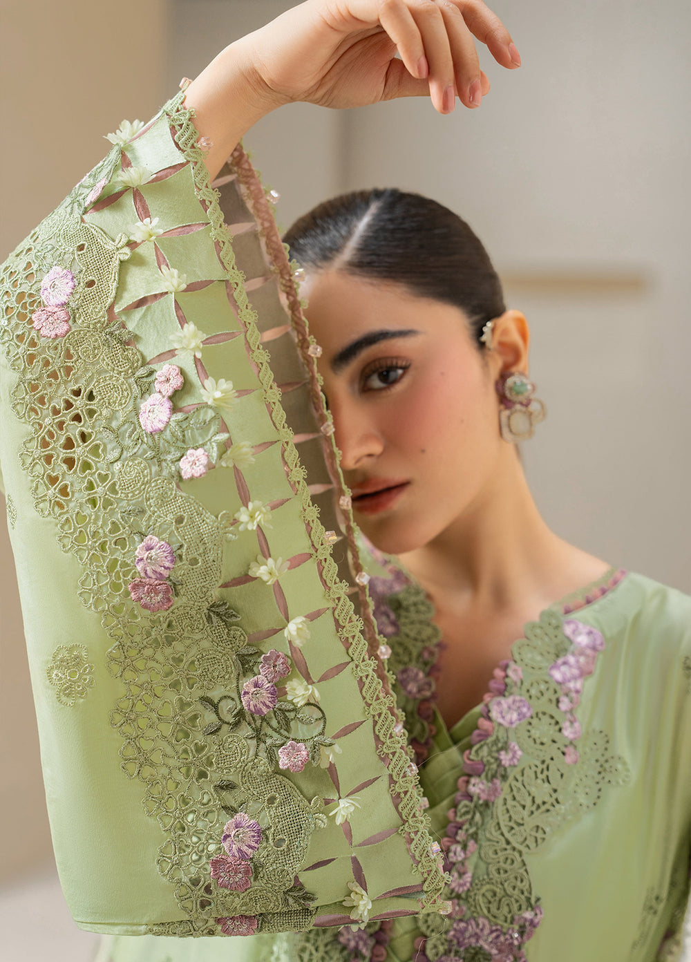 E-Craft by Elaf Unstitched Embroidered Lawn 3 Piece Suit EHC-6A Basil - Casual Collection