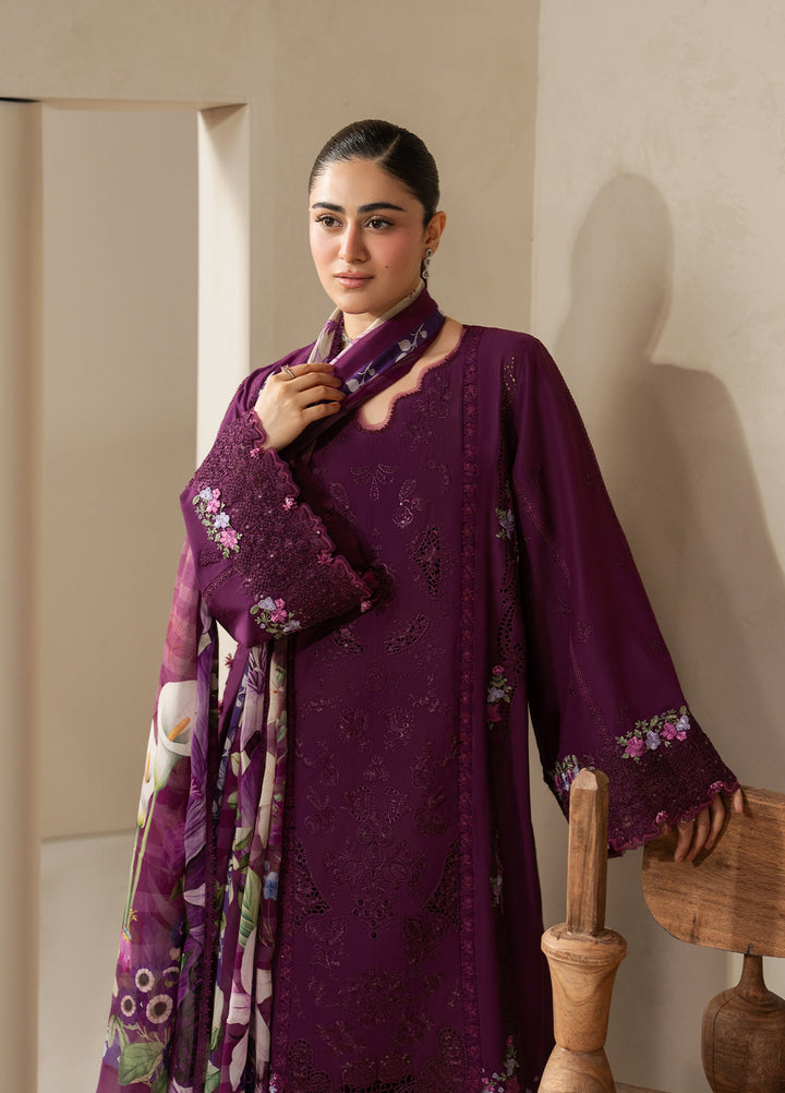 E-Craft by Elaf Unstitched Embroidered Lawn 3 Piece Suit EHC-2B Cassis - Casual Collection