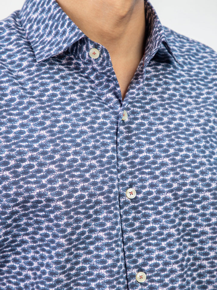 Brumano Ready To Wear Shirts Men 1 Piece Cotton Navy Blue Abstract Printed Shirt With Classic Collar 0-31-024-5095 - Summer Collection