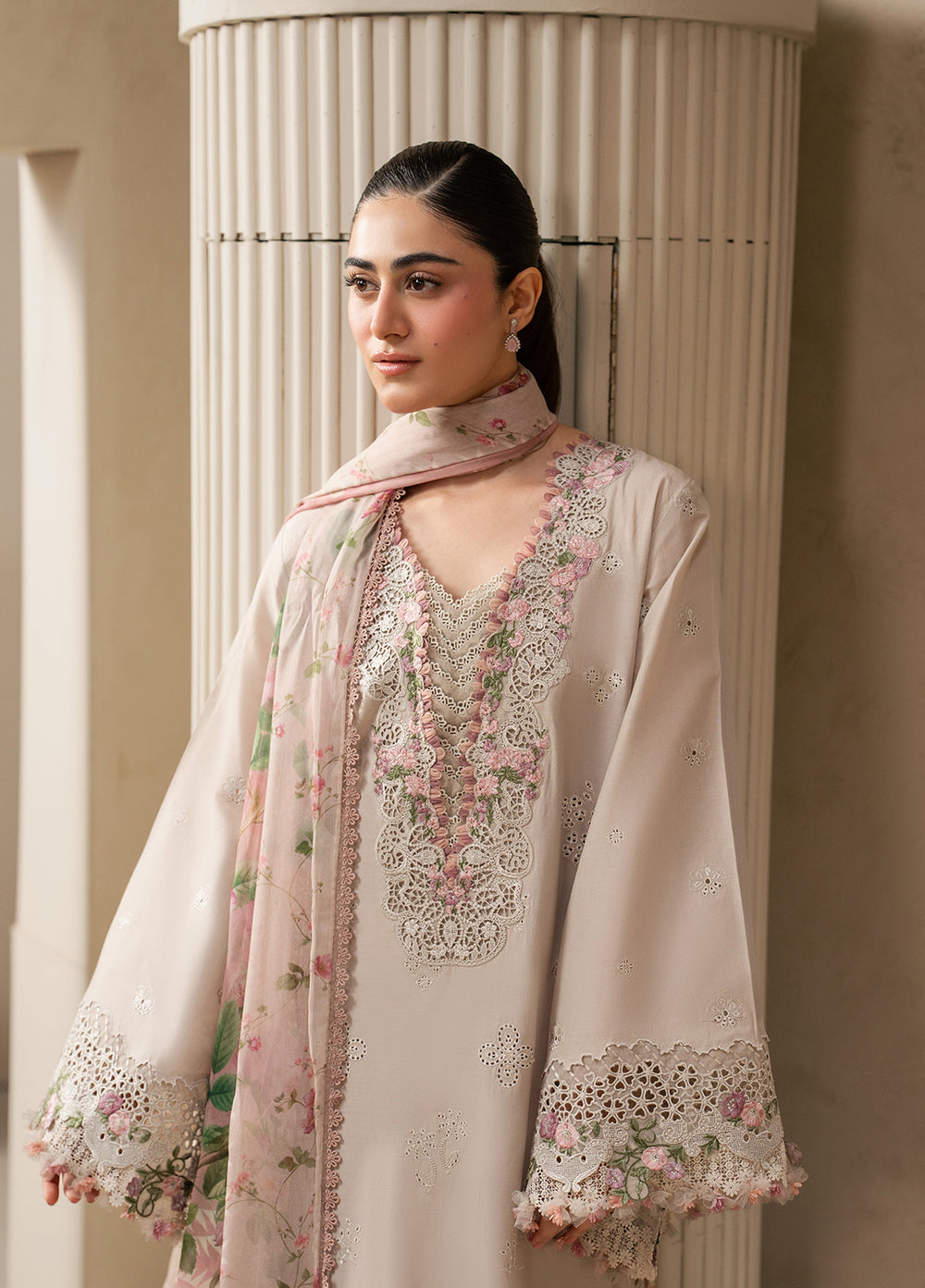 E-Craft by Elaf Unstitched Embroidered Lawn 3 Piece Suit EHC-6B Clay - Casual Collection