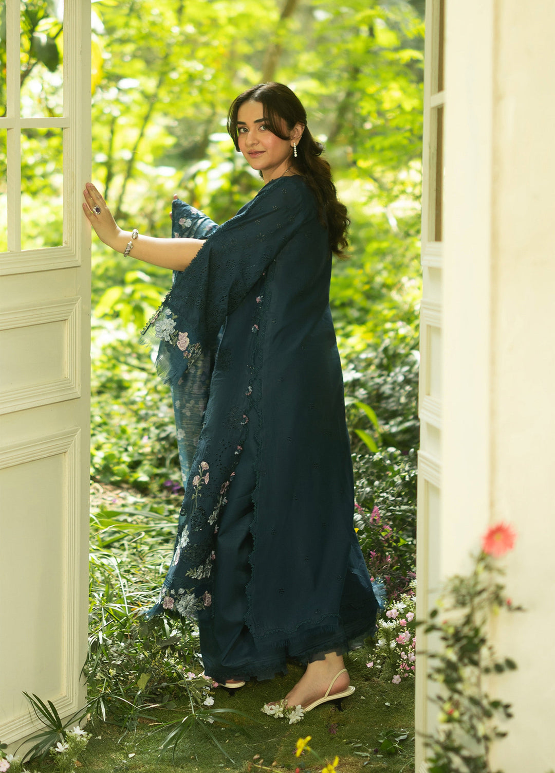 Elaf Premium Unstitched Embroidered Lawn 3 Piece Suit EL26ULF Emerald Fern ELQ-3B - Festive Collection