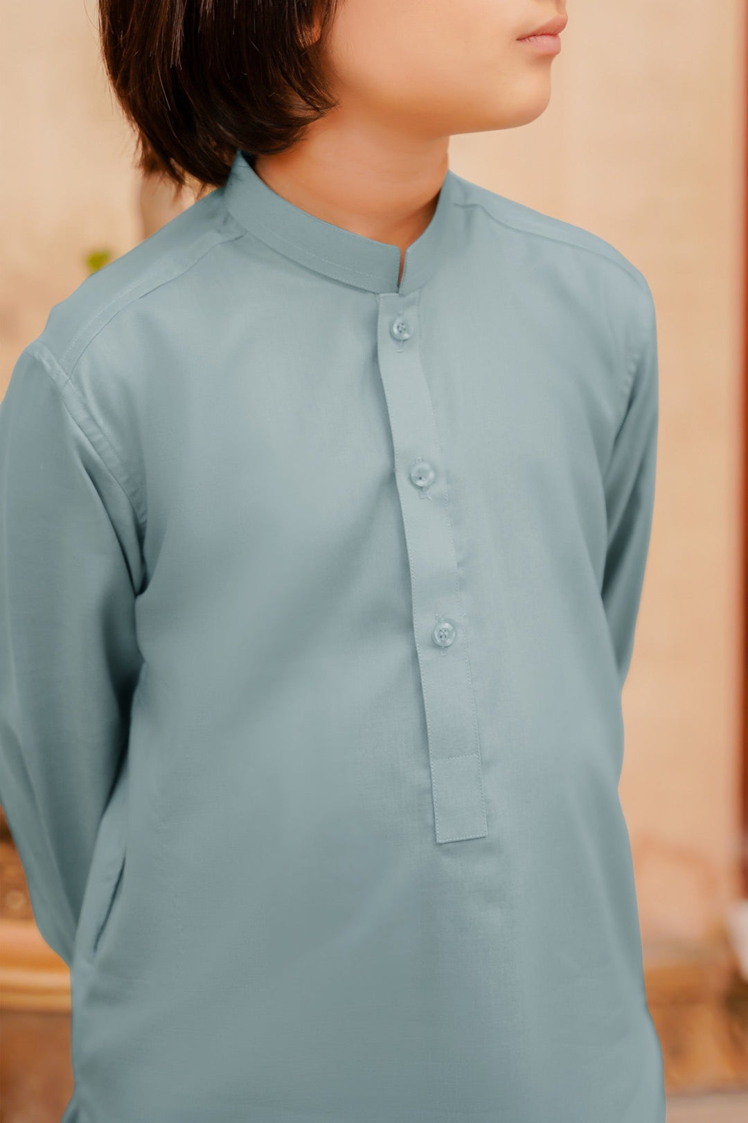 Paasban by Divinely Crafted Solids Blended 2 Piece Shalwar Kameez For Kids Powder Blue - Summer Collection