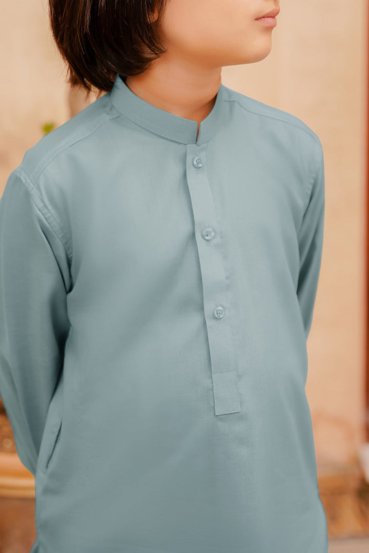Paasban by Divinely Crafted Solids Blended 2 Piece Shalwar Kameez For Kids Powder Blue - Summer Collection
