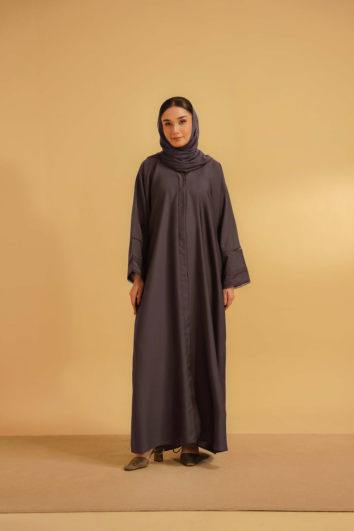 Divinely Crafted Women Pret Solids 1 Piece Georgette Basic Pleat Abaya Lavender - Summer Collection