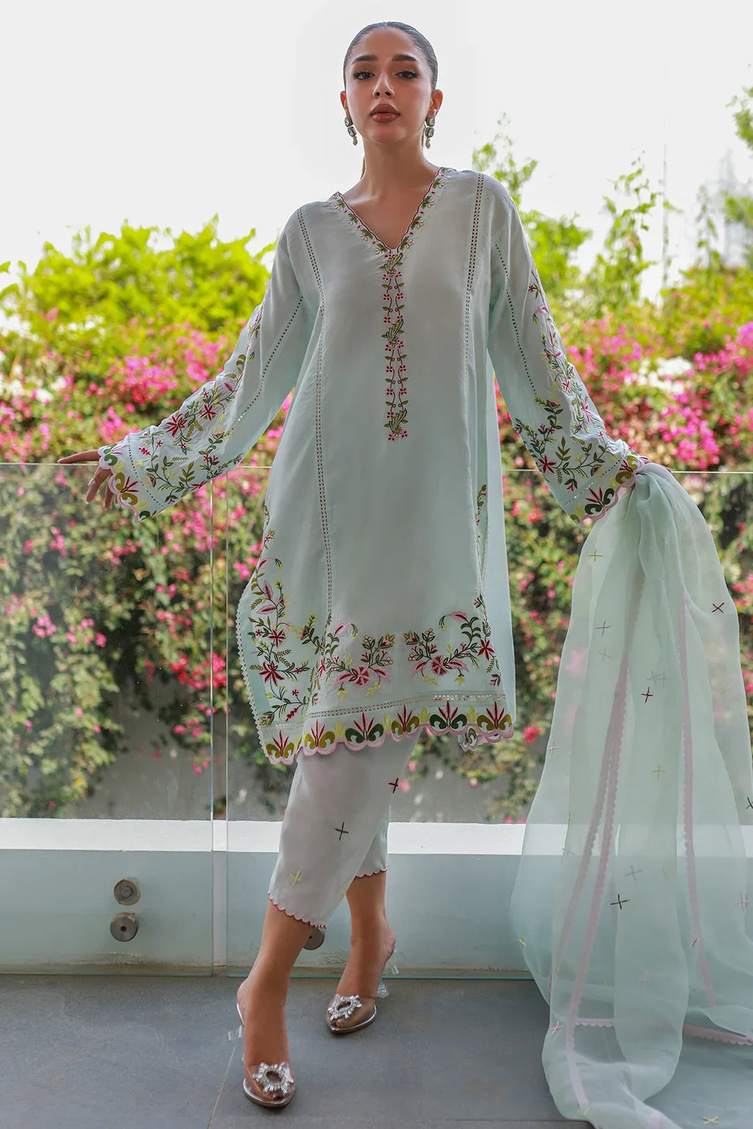 Nadia Khan Pret Embroidered Raw Silk 3 Piece Ice Blue