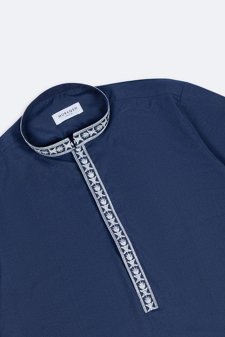 Muraqsh Ready To Wear Embroidered Cotton Men Formal Navy Blue Kurta Shalwar Collar Neck MUR-FNBKS - Summer Collection