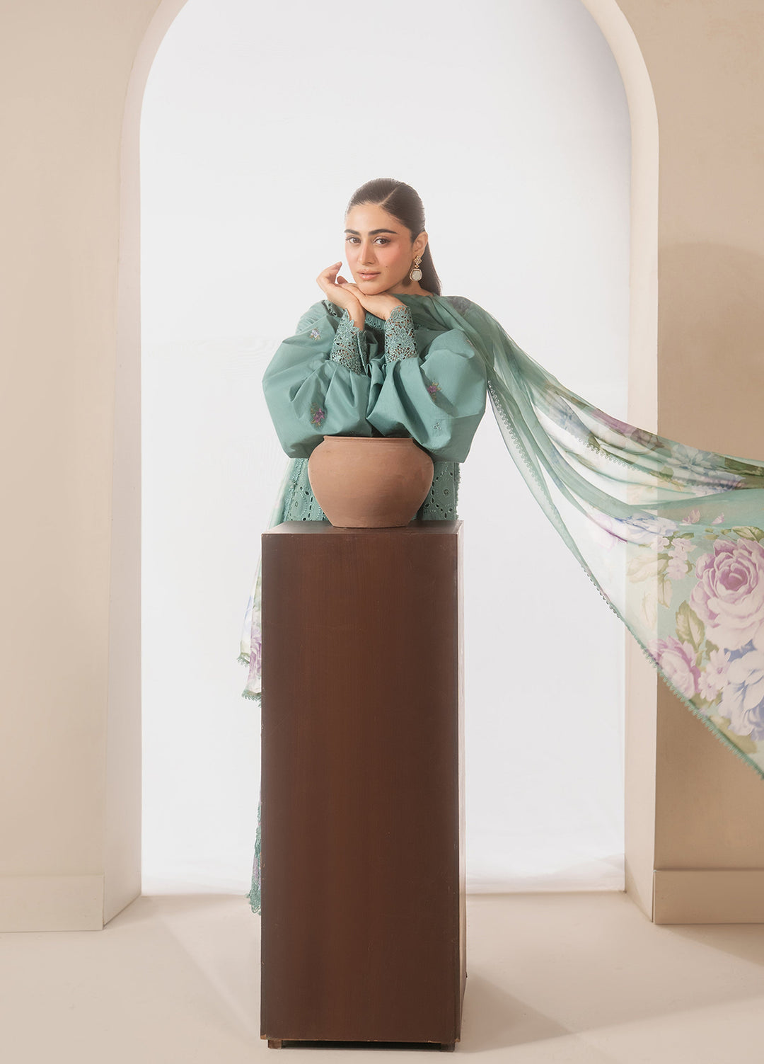 E-Craft by Elaf Unstitched Embroidered Lawn 3 Piece Suit EHC-1B Willow - Casual Collection