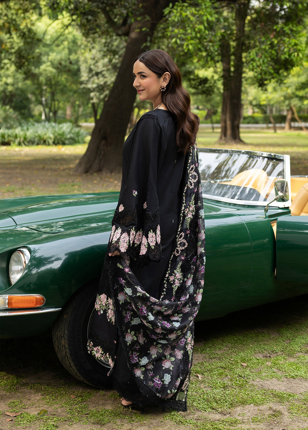 Elaf Premium Unstitched Embroidered Lawn 3 Piece Suit EL26ULF Black Mascara ELQ-5B - Festive Collection