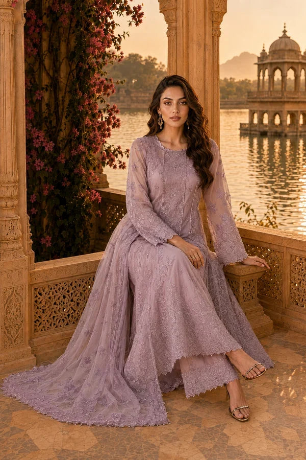 Nooriyah by Saadia Asad Unstitched Embroidered Chiffon 3 Piece Suit SA26UEN D6 - Wedding Collection