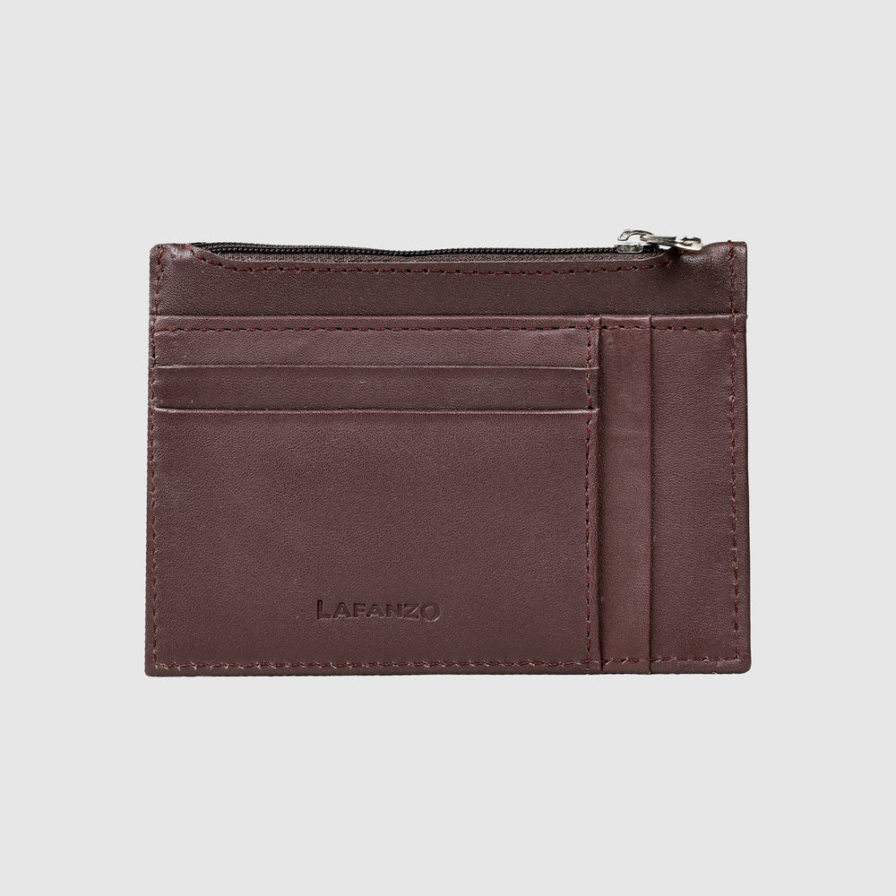Lafanzo Unisex Leather Regal Zip Card Case Maroon - Accessories Collection